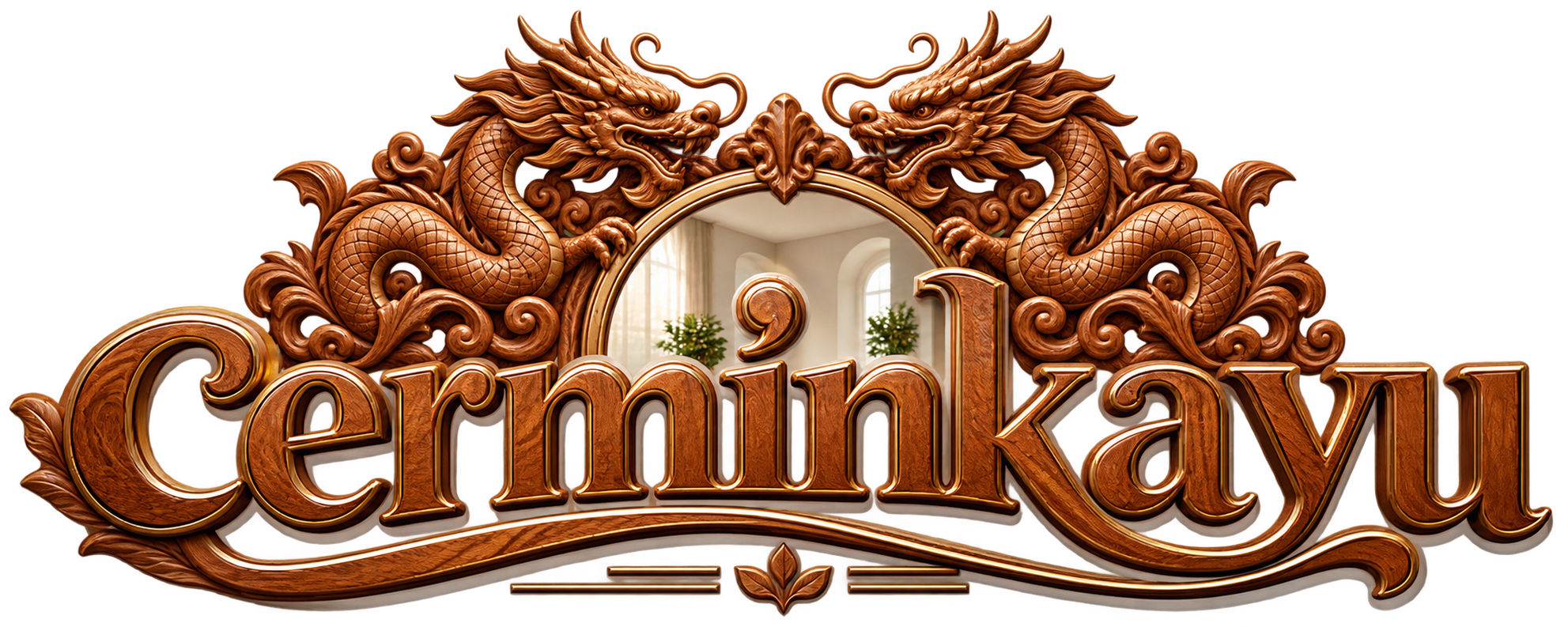 Logo cerminkayu dengan ukiran naga